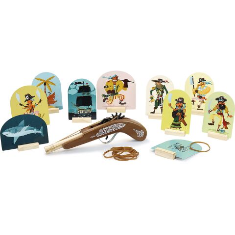 Vilac Wooden pirate gun with rubber bands and targets